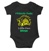 Load image into Gallery viewer, Custom Name IPL CSK Chennai Super Kings Whistle Podu Rompers for Baby Girl- KidsFashionVilla