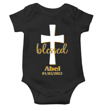 Load image into Gallery viewer, Custom Name And Date Blessed Baptism Christening Day Rompers for Baby Boy- KidsFashionVilla