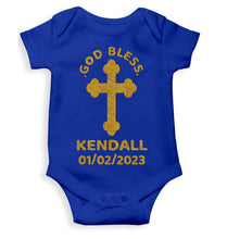 Load image into Gallery viewer, Custom Name And Date God Bless Baptism Christening Day Rompers for Baby Boy- KidsFashionVilla