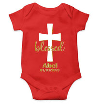 Load image into Gallery viewer, Custom Name And Date Blessed Baptism Christening Day Rompers for Baby Boy- KidsFashionVilla