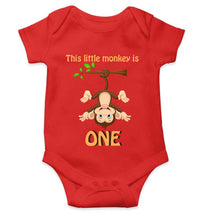 Load image into Gallery viewer, Little Monkey Is One First Birthday Rompers for Baby Boy- KidsFashionVilla