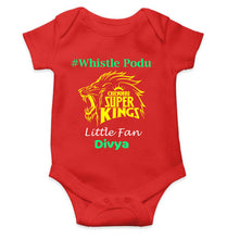 Load image into Gallery viewer, Custom Name IPL CSK Chennai Super Kings Whistle Podu Rompers for Baby Girl- KidsFashionVilla