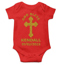 Load image into Gallery viewer, Custom Name And Date God Bless Baptism Christening Day Rompers for Baby Boy- KidsFashionVilla