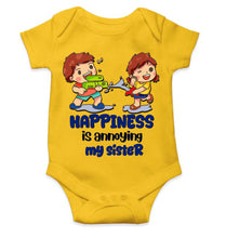 Load image into Gallery viewer, Happiness Is Annoying My Sister Raksha Bandhan Rompers for Baby Girl- KidsFashionVilla