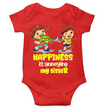 Load image into Gallery viewer, Happiness Is Annoying My Sister Raksha Bandhan Rompers for Baby Boy- KidsFashionVilla