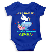 Load image into Gallery viewer, Custom Name Jesus Loves Me Baptism Christening Day Rompers for Baby Boy- KidsFashionVilla
