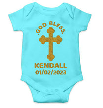 Load image into Gallery viewer, Custom Name And Date God Bless Baptism Christening Day Rompers for Baby Boy- KidsFashionVilla