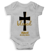 Load image into Gallery viewer, Custom Name And Date Blessed Baptism Christening Day Rompers for Baby Boy- KidsFashionVilla