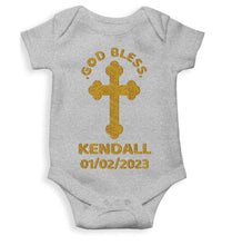 Load image into Gallery viewer, Custom Name And Date God Bless Baptism Christening Day Rompers for Baby Boy- KidsFashionVilla