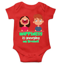 Load image into Gallery viewer, Happiness Is Annoying My Brother Raksha Bandhan Rompers for Baby Girl- KidsFashionVilla