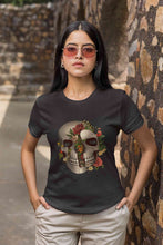 Load image into Gallery viewer, Floral And Skull Print Women Half Sleeves T-shirt- KidsFashionVilla