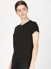 Load image into Gallery viewer, Plain Black Women Half Sleeves T-shirt- KidsFashionVilla