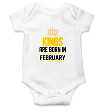 Load image into Gallery viewer, Kings are born in February Rompers for Baby Boy - FunkyTradition FunkyTradition