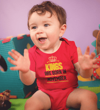 Load image into Gallery viewer, Kings are born in November Rompers for Baby Boy- FunkyTradition FunkyTradition