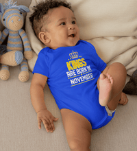Load image into Gallery viewer, Kings are born in November Rompers for Baby Boy- FunkyTradition FunkyTradition