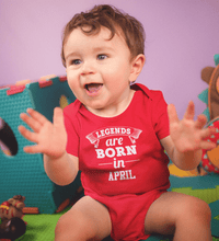 Load image into Gallery viewer, Legends are born in April Rompers for Baby Boy- FunkyTradition FunkyTradition