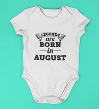Load image into Gallery viewer, Legends are born in August Rompers for Baby Boy- FunkyTradition FunkyTradition