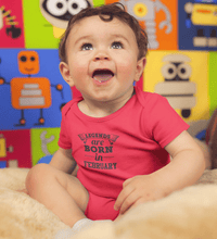 Load image into Gallery viewer, Legends are born in February Rompers for Baby Boy- FunkyTradition FunkyTradition