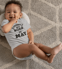 Load image into Gallery viewer, Legends are born in May Rompers for Baby Boy- FunkyTradition FunkyTradition