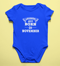 Load image into Gallery viewer, Legends are born in November Rompers for Baby Boy- FunkyTradition FunkyTradition
