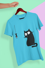 Load image into Gallery viewer, Cat Staring At Fish Women Half Sleeves T-shirt- KidsFashionVilla