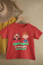 Load image into Gallery viewer, Happiness Is Annoying My Brother Raksha Bandhan Half Sleeves T-Shirt For Girls -KidsFashionVilla