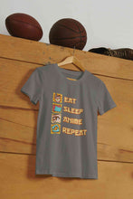 Load image into Gallery viewer, Eat Sleep Anime Repeat Mens Half Sleeves T-shirt- KidsFashionVilla