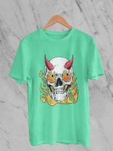 Load image into Gallery viewer, A Horned Skull In Flames Women Half Sleeves T-shirt- KidsFashionVilla