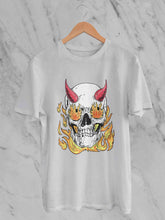 Load image into Gallery viewer, A Horned Skull In Flames Women Half Sleeves T-shirt- KidsFashionVilla