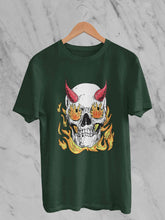 Load image into Gallery viewer, A Horned Skull In Flames Women Half Sleeves T-shirt- KidsFashionVilla