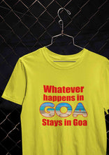 Load image into Gallery viewer, Whatever happens In Goa Stays In Goa Women Half Sleeves T-shirt- KidsFashionVilla