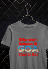 Load image into Gallery viewer, Whatever happens In Goa Stays In Goa Women Half Sleeves T-shirt- KidsFashionVilla
