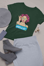 Load image into Gallery viewer, Hello Pop Art Girls Retro Illustration Women Half Sleeves T-shirt- KidsFashionVilla