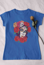Load image into Gallery viewer, Day Of The Dead Floral Skull Woman Illustration Women Half Sleeves T-shirt- KidsFashionVilla
