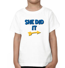 Load image into Gallery viewer, He Did She Did Brother-Sister Kid Half Sleeves T-Shirts -KidsFashionVilla