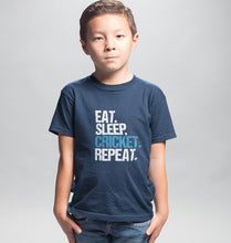 Load image into Gallery viewer, Eat Sleep Cricket Repeat Half Sleeves T-Shirt for Boys and Kids-KidsFashionVilla