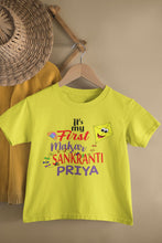 Load image into Gallery viewer, Its My First Makar Sankranti Custom Name Makar Sankranti Half Sleeves T-Shirt For Girls -KidsFashionVilla