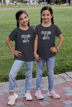 Load image into Gallery viewer, Double Duty Twins Sisters Matching Kids Half Sleeves T-Shirts -KidsFashionVilla
