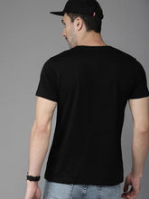 Load image into Gallery viewer, Black Printed Stripe Round Neck Mens Half Sleeves T-shirt- KidsFashionVilla
