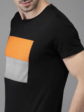 Load image into Gallery viewer, Black Printed Stripe Round Neck Mens Half Sleeves T-shirt- KidsFashionVilla
