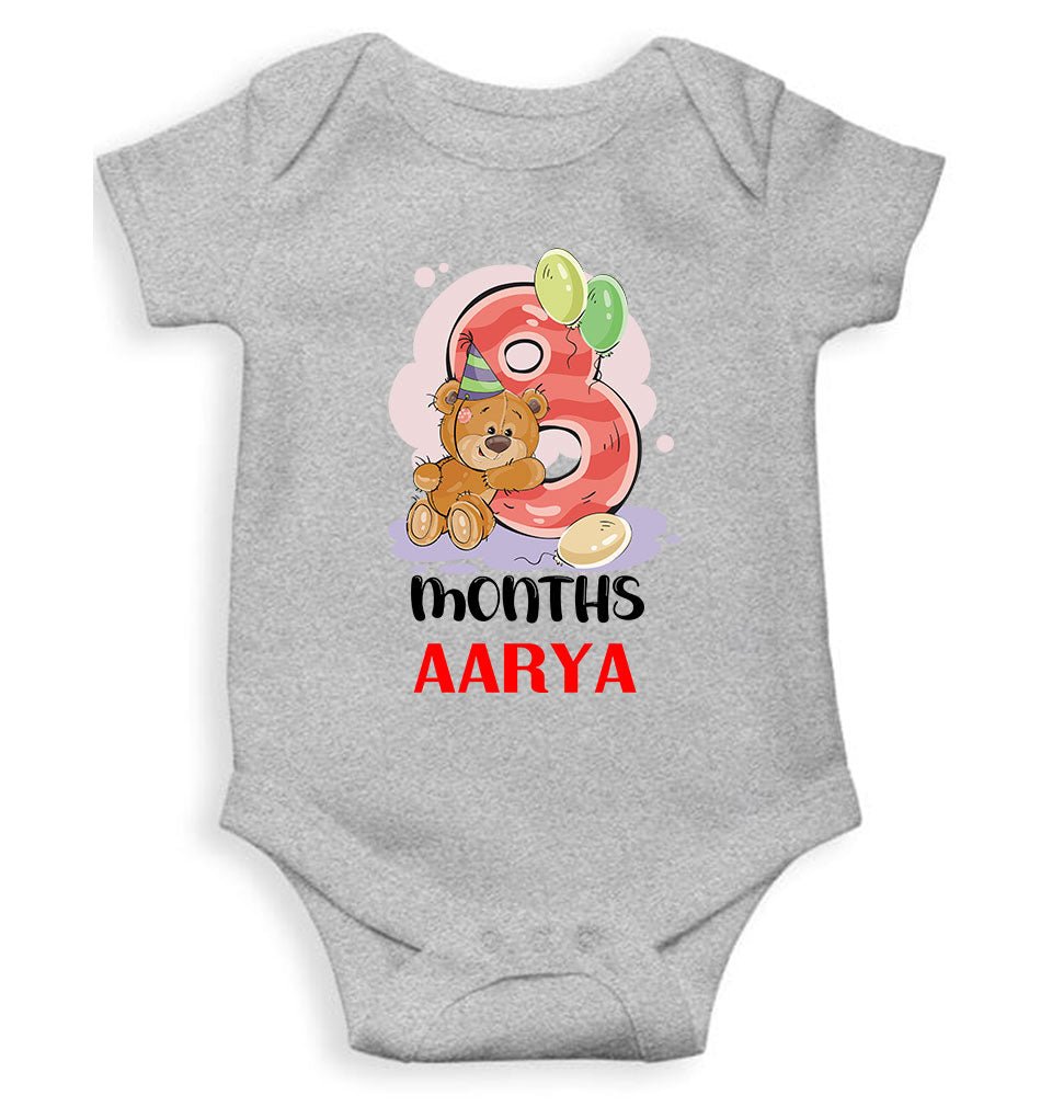 Custom Name 8 Month Birthday Teddy Design Rompers for Baby Girl- KidsFashionVilla
