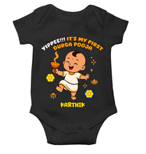 Load image into Gallery viewer, Custom Name Yippee It Is My First Durga Pooja Rompers for Baby Boy- KidsFashionVilla
