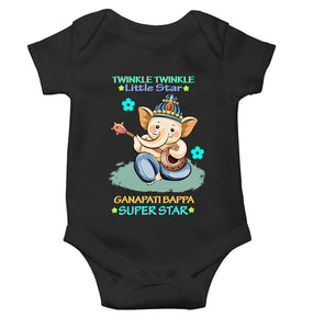 Twinkle Twinkle Little Star Ganpati Bappa Superstar Ganesh Chaturthi Rompers for Baby Girl- KidsFashionVilla