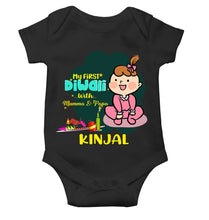 Load image into Gallery viewer, Custom Name My First Diwali With Mumma Papa Rompers for Baby Girl- KidsFashionVilla
