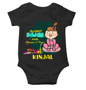 Custom Name My First Diwali With Mumma Papa Rompers for Baby Girl- KidsFashionVilla