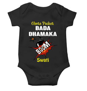 Custom Name Chota Packet Bada Dhamaka Diwali Rompers for Baby Girl- KidsFashionVilla