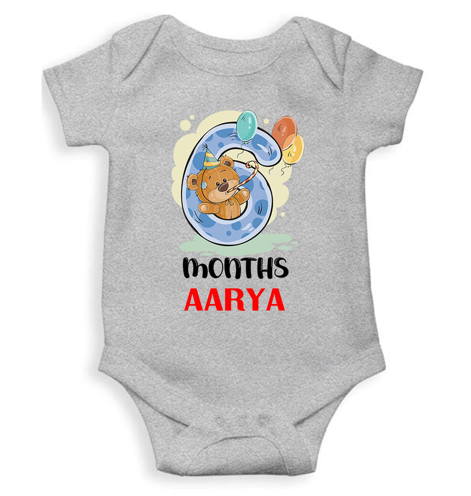 Custom Name 6 Month Birthday Teddy Design Rompers for Baby Girl- KidsFashionVilla