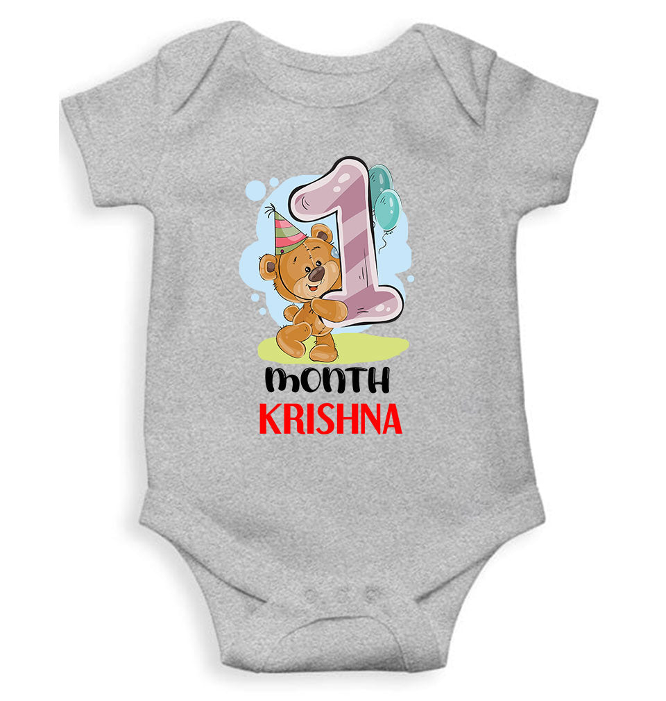 Custom Name 1 Month Birthday Teddy Design Rompers for Baby Boy- KidsFashionVilla