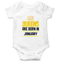 Load image into Gallery viewer, Queens Are Born In January Rompers for Baby Girl- KidsFashionVilla
