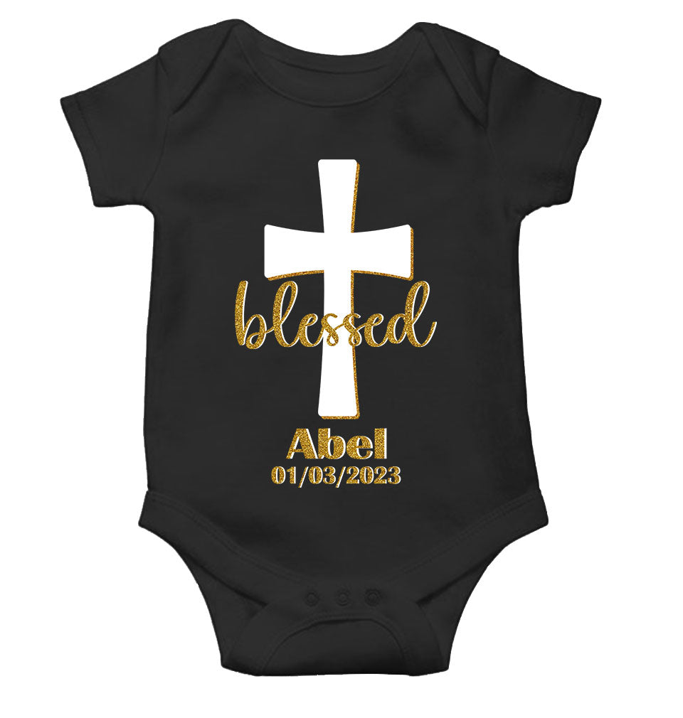Custom Name And Date Blessed Baptism Christening Day Rompers for Baby Boy- KidsFashionVilla